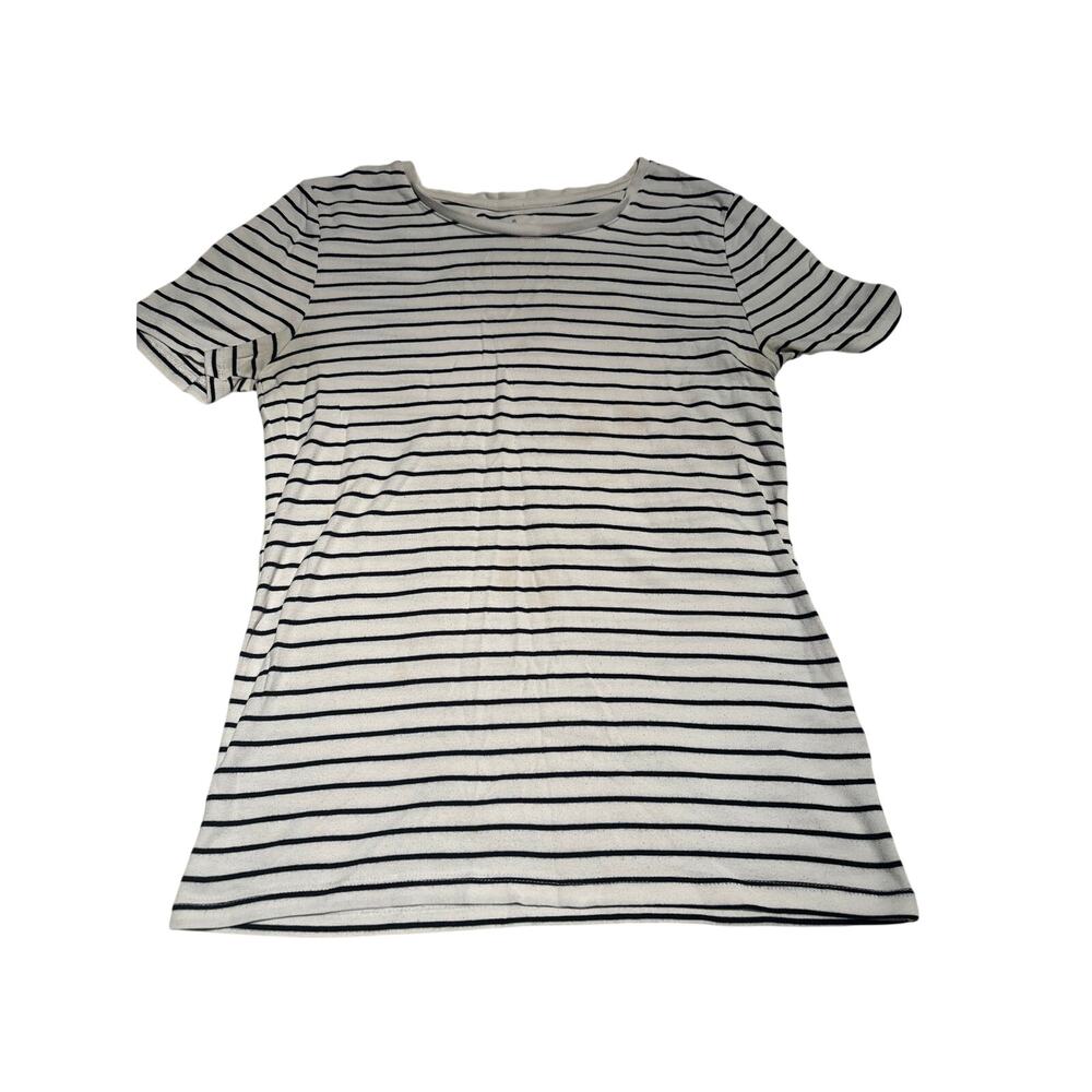 A New Day Striped Tee Women's Large Black White Nautical Coastal Preppy